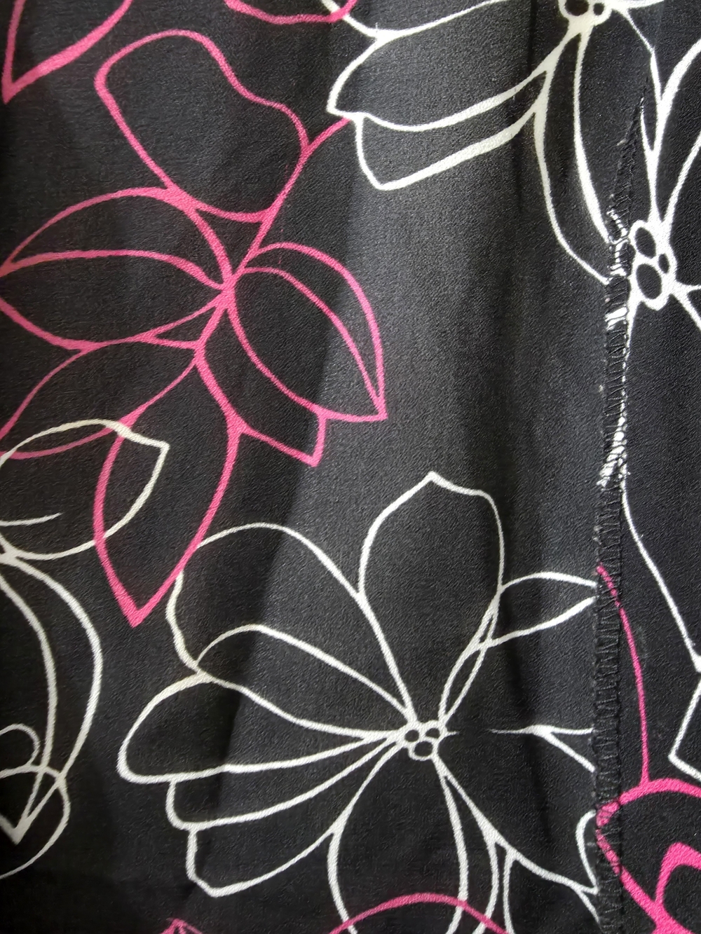Black Floral Sheer Wrap Around Blouse with Pink & White Outline Flowers - Picture 3 of 4